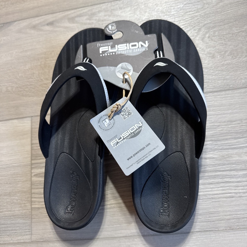 Powerstep Fusion New Women's Black Orthotic Arch Support Sandals Size 11 NWT